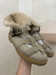 1980s Marithe Francois Girbaud Sherpa Lined Strapped Leather Boots - Size 10 US