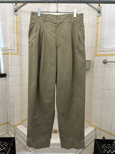 1980s Issey Miyake Pleated Khaki Trousers with Zippered Backpockets - Size S