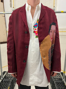 ss2002 Yohji Yamamoto Maroon Silk Gauze Saeko Jacket - Size L