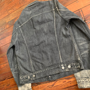 2000s Yohji Yamamoto Faded Denim Trucker Jacket with Bleach Dipped Sleeve Hems - Size M