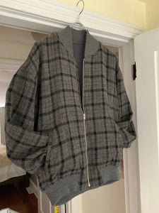 1990s CDGH Wool Charcoal Grey Checkered Bomber - Size L