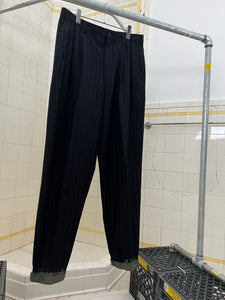 aw1993 CDGH+ Pleated Pinstripe Trousers with Bleach Dipped Hems - Size L