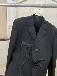 ss2009 Yohji Yamamoto Thick Silk Embroidered Scissor Jacket - Size XL