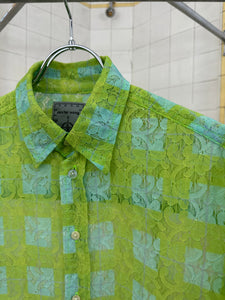 1990s Dexter Wong Green Floral Lace Shirt - Size M