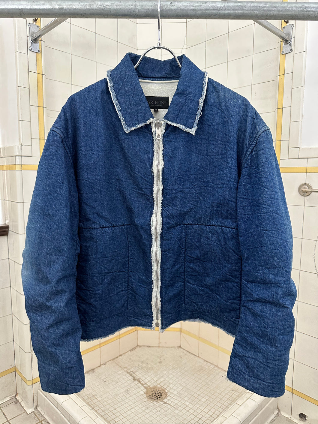 1990s Griffin Terry-Lined Raw Hem Denim Jacket - Size S