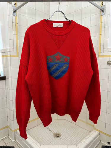 aw1982 Claude Montana Red Sweater with Leather Emblem - Size M