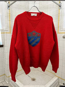 aw1982 Claude Montana Red Sweater with Leather Emblem - Size M