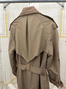 1980s Claude Montana Khaki Trench Coat with Leather Detailing - Size S