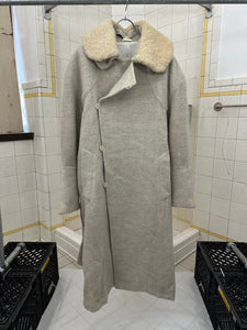 1980s Claude Montana Heavy Wool Trench Coat with Removable Shearling Collar - Size L