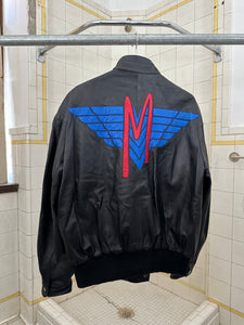 1980s Claude Montana Leather Jacket with Back Emblem and Shoulderpads - Size XL