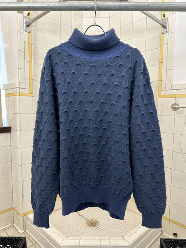 1980s Issey Miyake Blue Scale Knit Turtleneck Sweater - Size L