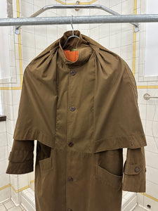 1980s Vintage Brown Trench Coat with Pleated Bib and Shoulderpads - Size S