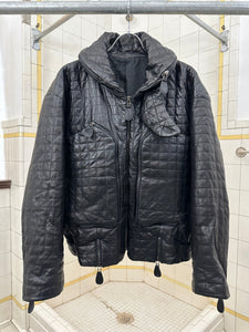 ss1992 Issey Miyake Black Quilted Leather Jacket with Cargo Pockets and Expandable Collar - Size M