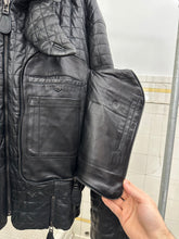 Load image into Gallery viewer, ss1992 Issey Miyake Black Quilted Leather Jacket with Cargo Pockets and Expandable Collar - Size M