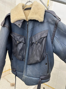 aw1983 Claude Montana Blue Fighter Jet Shearling Jacket - Size L