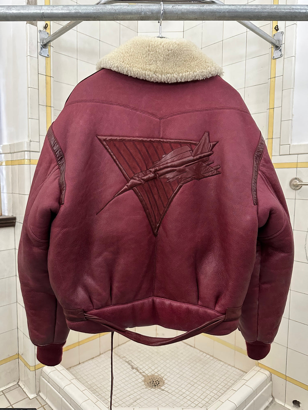 aw1983 Claude Montana Red Fighter Jet Shearling Jacket - Size L