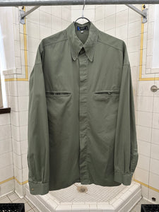 1980s Claude Montana Green Button Down Shirt with Bartacked Collar - Size L