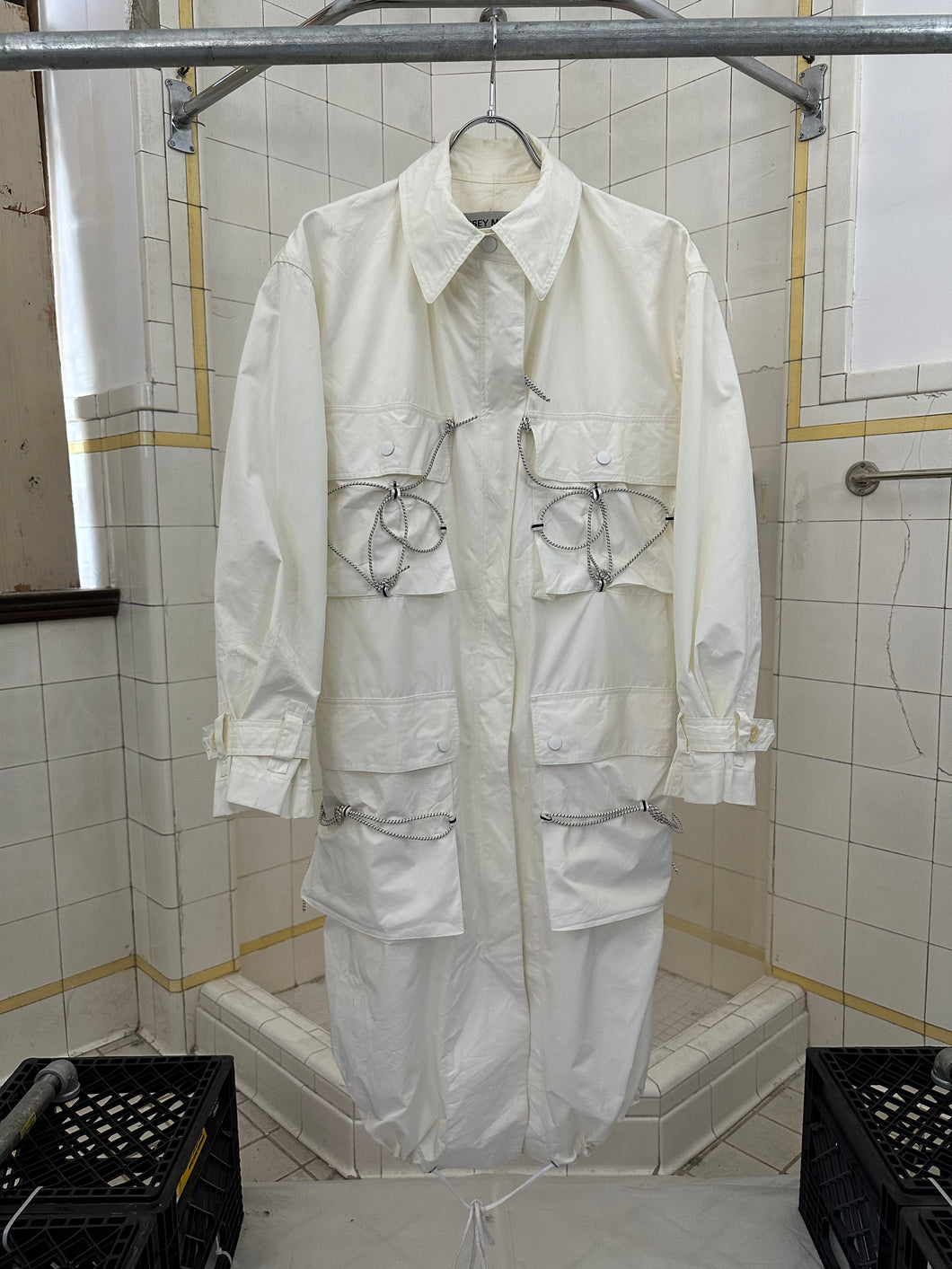 ss2004 Issey Miyake White Bungee Cord Long Raincoat - Size M