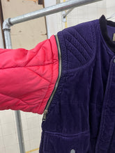Load image into Gallery viewer, 1990s Armani Modular Hunting Jacket with Purple Corduroy Base and Red Quilted Nylon Sleeves - Size L