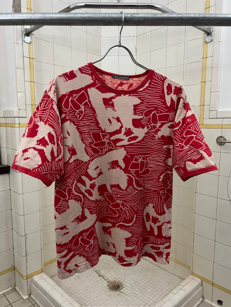 1980s Issey Miyake Red Printed Tee - Size S