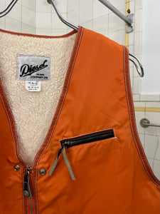 1980s Diesel Fleece-Lined Orange Nylon Vest - Size L