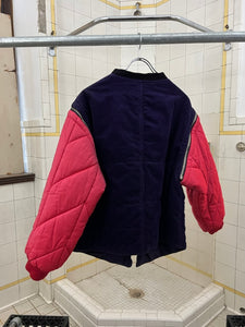 1990s Armani Modular Hunting Jacket with Purple Corduroy Base and Red Quilted Nylon Sleeves - Size L