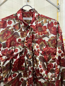 1980s Katharine Hamnett Oversized Red Floral Cargo Shirt - Size OS