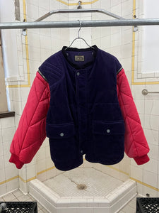 1990s Armani Modular Hunting Jacket with Purple Corduroy Base and Red Quilted Nylon Sleeves - Size L