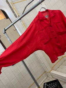 1980s Katharine Hamnett Cropped Red Silk Shirt - Size S