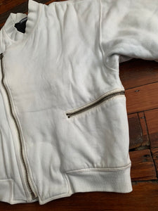 1980s Issey Miyake White Dual Backzip Heavy Cotton Bomber Jacket with Asymmetric Closure - Size XL