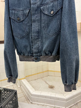 Load image into Gallery viewer, 1980s Armani Cropped Denim Bomber Jacket with Oriental Tiger Backpatch - Size L