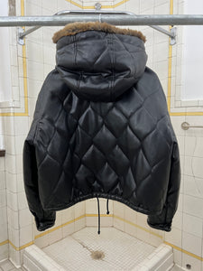 1990s Armani Quilted Leather Cropped Jacket with Fur Hood - Size S
