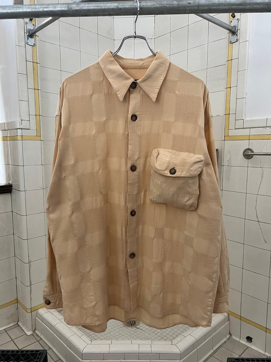 ss1994 Armani Mixed Weave Cotton Beige Cargo Shirt - Size L