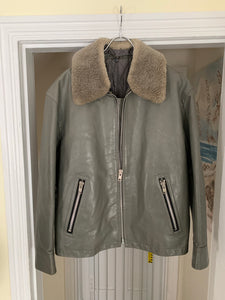 1994 CDGH Slate Grey Leather Jacket with Removable Fur Collar - Size XL