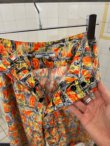 1980s Katharine Hamnett Orange Paisley Print Shorts - Size XL