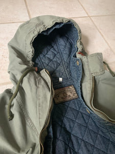 1990s Armani Faded Seafoam Green Military Parka with Removeable Quilted Lining - Size XL