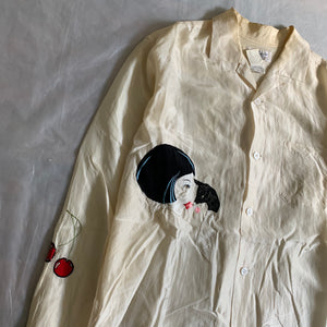 ss2004 Yohji Yamamoto Silk Applique Shirt - Size XL