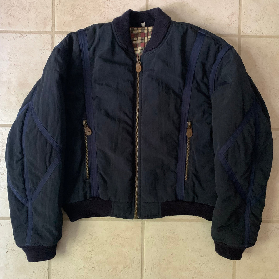 1990s Armani Textured Nylon Bomber with Blue Contrast Seam Detail - Size XL