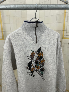 1980s Armani Quarter Zip Sweater with Skiing Graphic - Size M