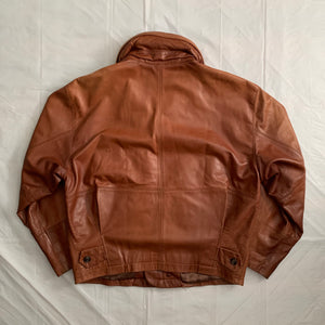aw1992 Issey Miyake Leather Pillow Neck Flight Jacket with Packable Hood - Size XL