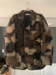 aw1997 Issey Miyake Wool Camo Blazer with Leather Trim - Size L