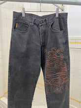 Load image into Gallery viewer, 1990s Armani Tiger Print Faded Charcoal Black Jeans - Size XL