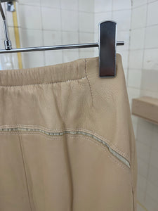 2000s Mandarina Duck Beige Leather Skirt with Contrasting Mesh Detailing - Size XS