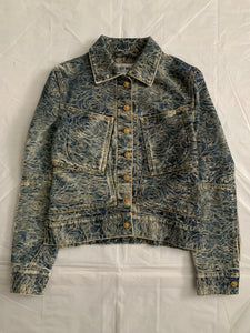ss2007 Issey Miyake Rose Embossed Paneled Denim Jacket - Size XS