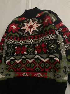 1990s Katharine Hamnett Graphic Intarsia Turtleneck Sweater - Size XL