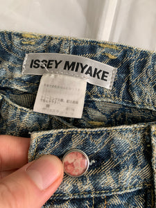 ss2007 Issey Miyake Rose Embossed Paneled Flared Denim Pants - Size XS