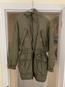 1990s Katharine Hamnett Khaki Silk Military Parka - Size XL
