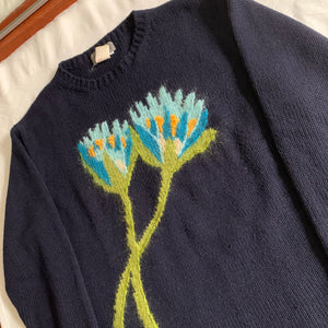 aw1995 Yohji Yamamoto Intasaria Flower Navy Sweater - Size M