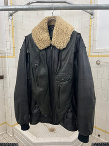 1980s Marithe Francois Girbaud x Compagnie Des Montagnes & Des Forets Black Double Layered Shearling Collar Bomber - Size XL