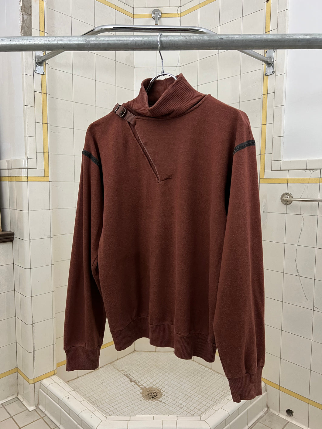 aw1983 Marithe Francois Girbaud x Maillaparty Burnt Red Sweater with Overlocked Neck and Waxed Seam Details - Size S
